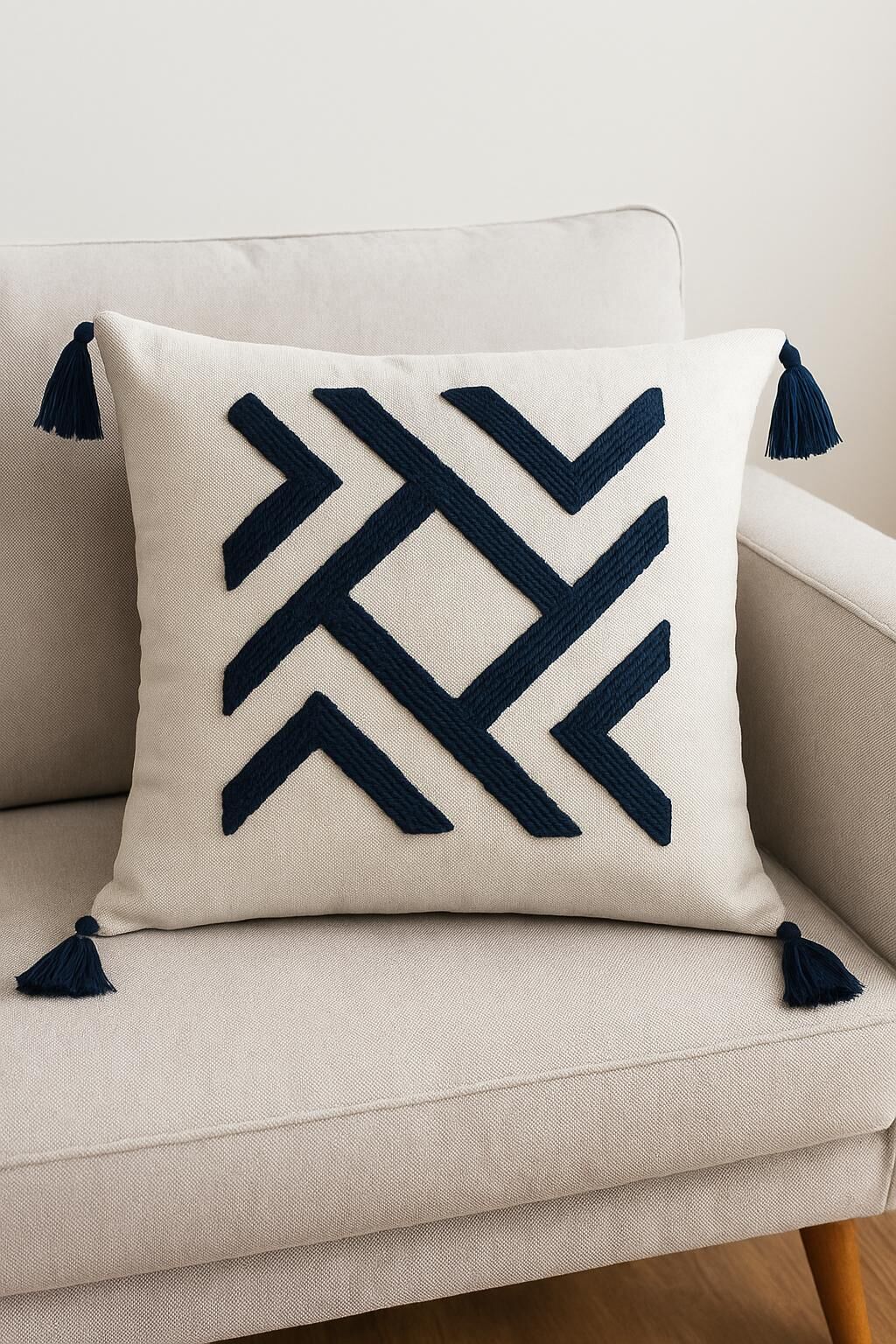 Punch Nakışlı Kırlent Kılıfı Geometrik Desenli