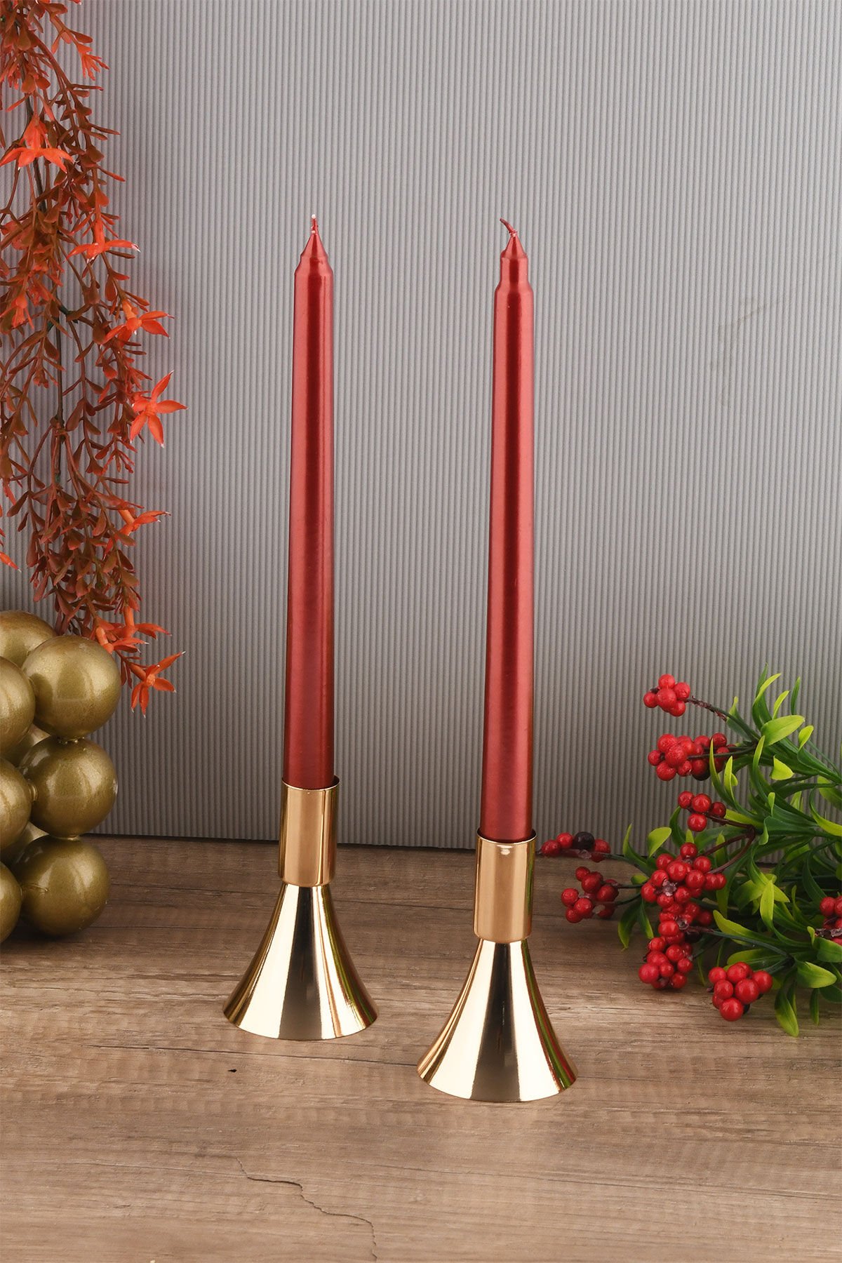 Dekoratif Metal Mumluk Seti 2'li Gold