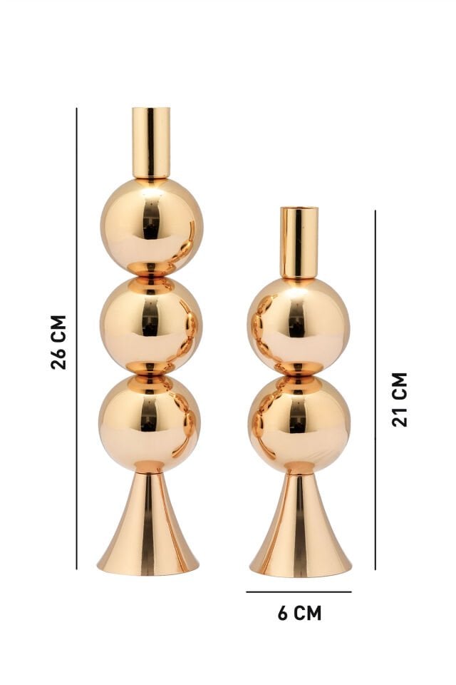 Dekoratif Metal Mumluk 2'li Şamdan Seti Gold