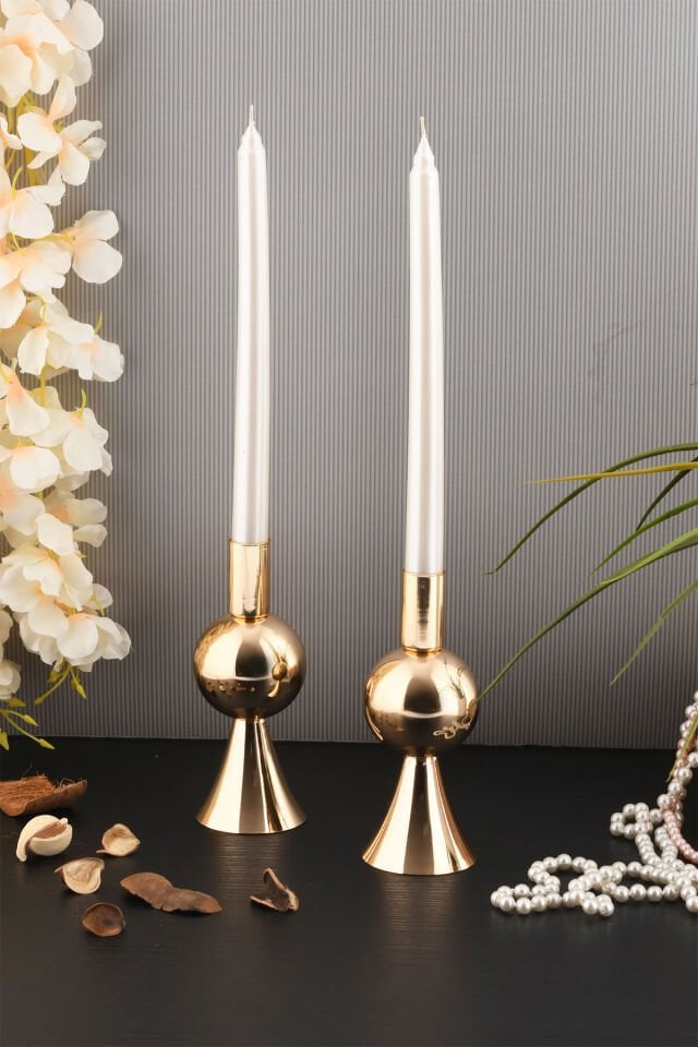Dekoratif Metal Mumluk 2'li Şamdan Seti Küçük Gold Renk