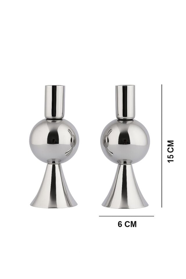Dekoratif Metal Mumluk 2'li Şamdan Seti Küçük Platin Renk