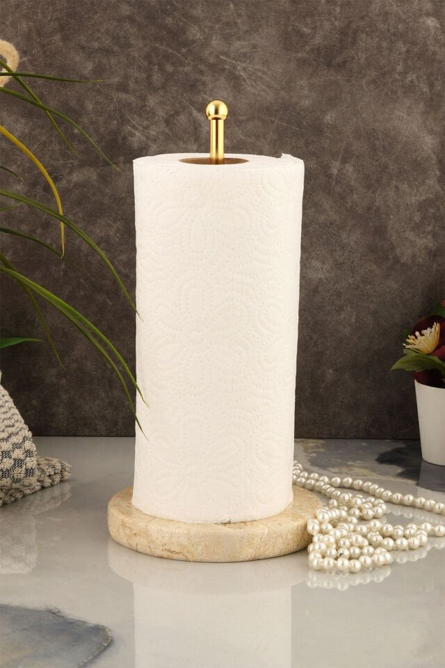 Gold Kaplama Bej Mermer Kağıt Havluluk Mutfak - Banyo Rulo Peçetelik