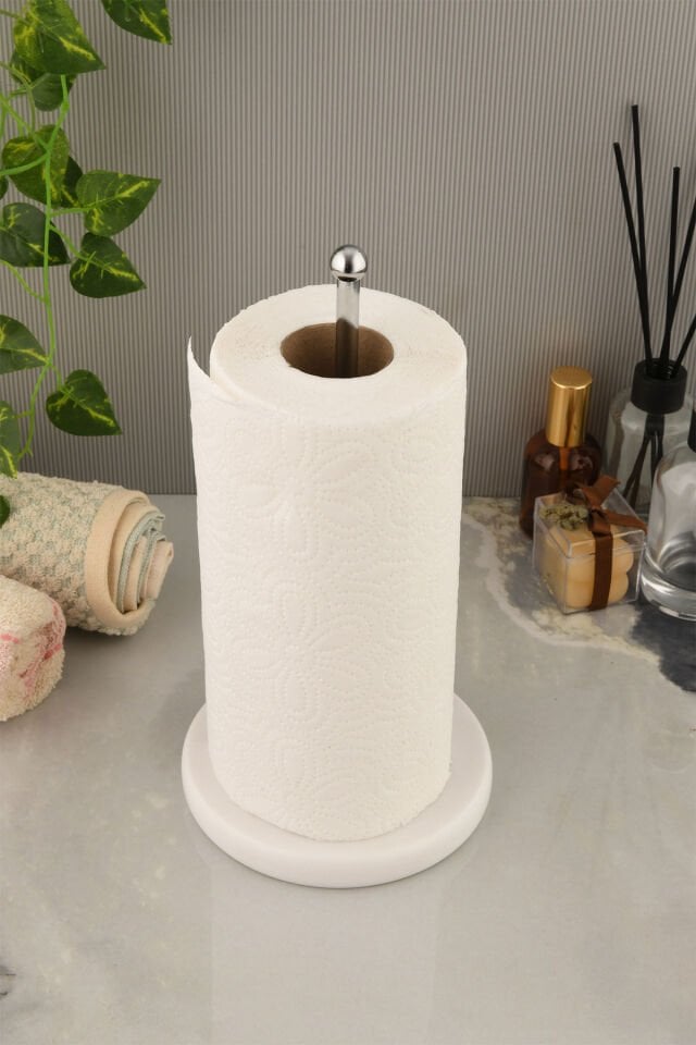 Krom Kaplama Beyaz Mermer Kağıt Havluluk Mutfak - Banyo Rulo Peçetelik