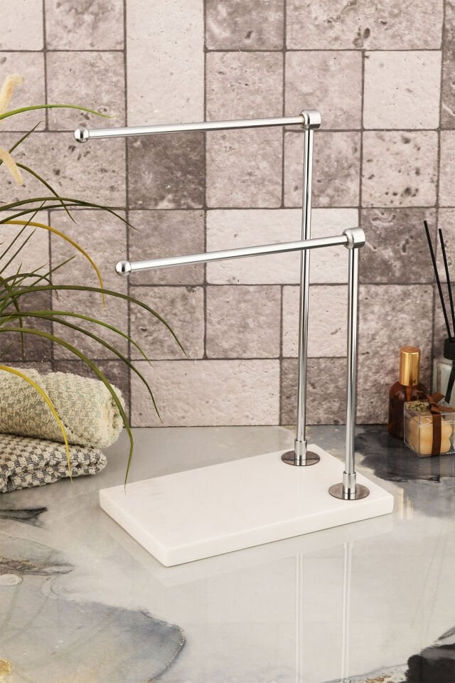 Mermer El Havluluk Kağıt Havluluk Krom Dekorlu Beyaz Desenli Mermer