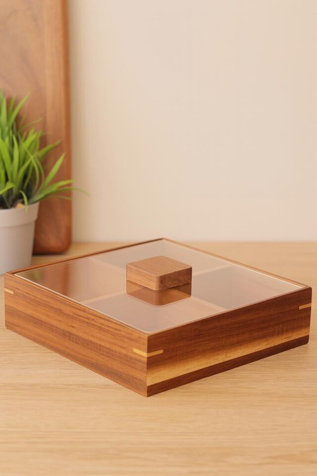 AKASYA 4 BÖLMELİ KARE KAPAKLI ÇEREZLİK