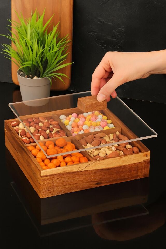 AKASYA 4 BÖLMELİ KARE KAPAKLI ÇEREZLİK