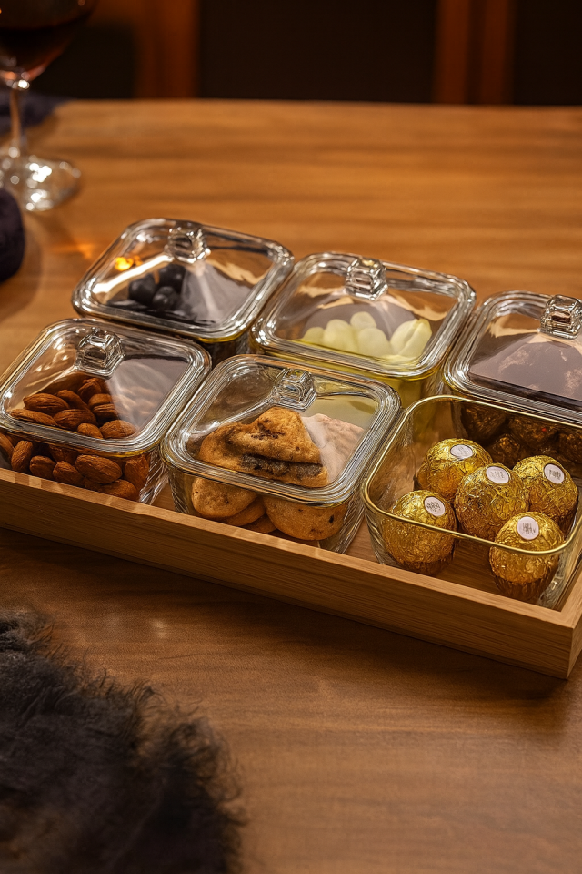 BAMBU TEPSİLİ CAM ÇEREZLİK - KAHVALTILIK