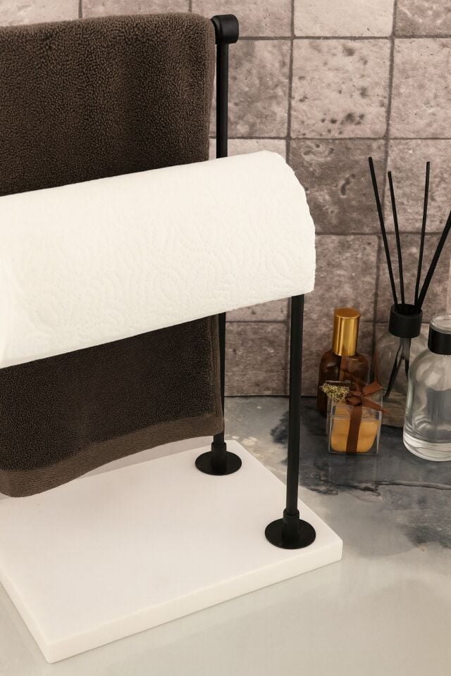 Mermer El Havluluk Kağıt Havluluk Siyah Dekorlu Beyaz Desenli Mermer