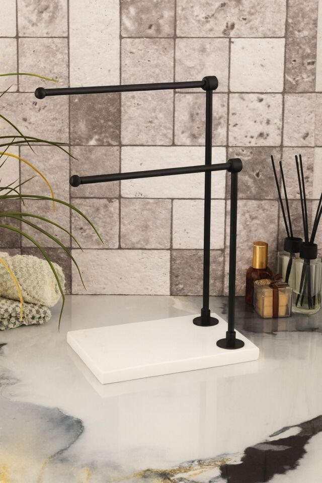 Mermer El Havluluk Kağıt Havluluk Siyah Dekorlu Beyaz Desenli Mermer