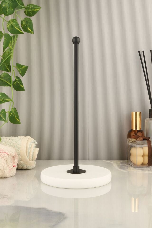 Siyah Kaplama Beyaz Mermer Kağıt Havluluk Mutfak - Banyo Rulo Peçetelik