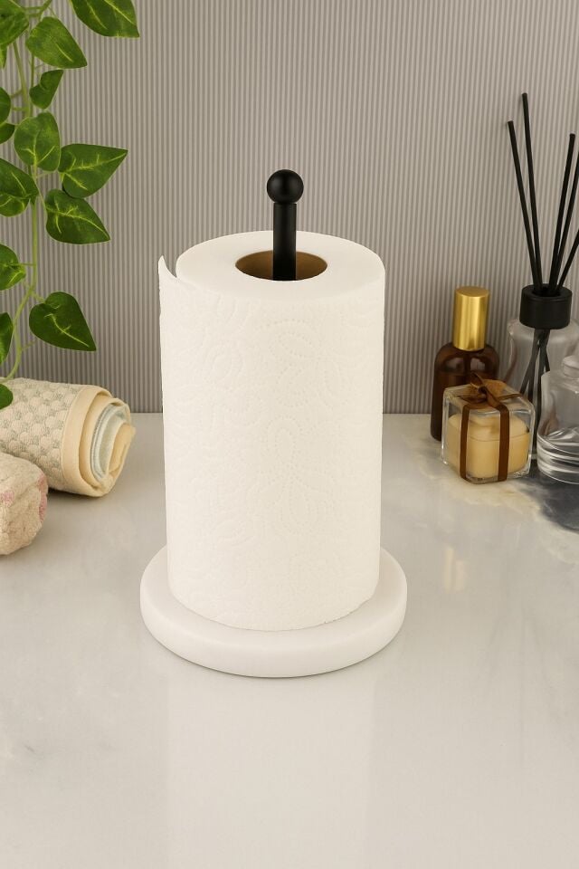 Siyah Kaplama Beyaz Mermer Kağıt Havluluk Mutfak - Banyo Rulo Peçetelik