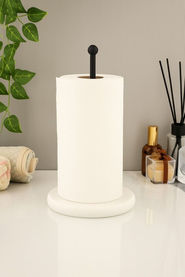 Siyah Kaplama Beyaz Mermer Kağıt Havluluk Mutfak - Banyo Rulo Peçetelik