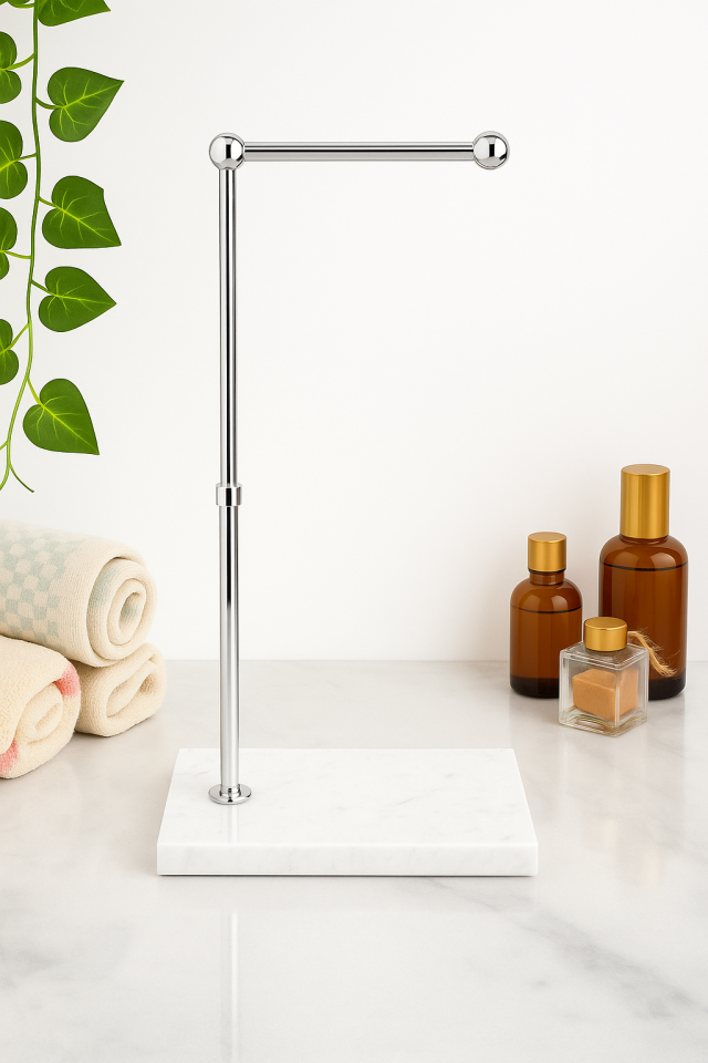 Mermer Kağıtlık Krom Dekorlu Beyaz Desenli Mermer