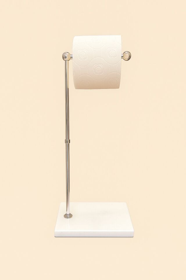 Mermer Kağıtlık Krom Dekorlu Beyaz Desenli Mermer